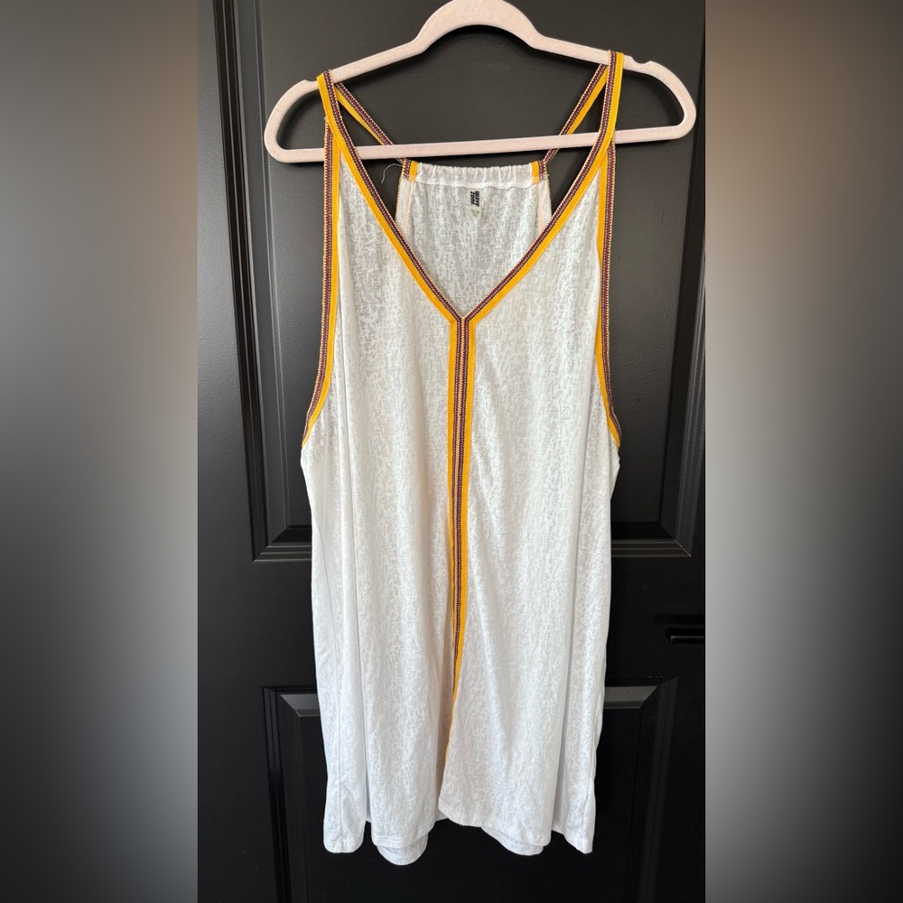 White Swim Suit Coverup with Colorful Trim
